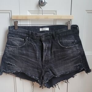 Moussy Washed Black Distressed Denim Cutoff Shorts